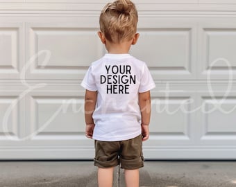 Back of Kids Bella Canvas 3001T White T-Shirt Mockup Kids T-Shirt Mockup Boy TShirt Mockup Kids Outdoor Mockup Toddler Boy Summer Mockup