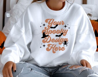 Gildan 18000 White Sweatshirt Mockup White Sweatshirt White Mockup Model Mockup Fall Mockup Halloween Mockup Gildan Mockup Fall Mock up