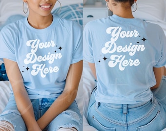 Light Blue Shirt Mockup Front and Back Bella Canvas 3001 Mockup Back Shirt Mockup Front Back Mockup 3001 TShirt Mock Up Oversized Shirt