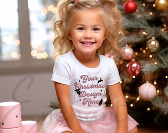 Kinderen wit TShirt Mockup Kids T-Shirt Mockup Girl Shirt Mockup Kids Mockup Bundle Mock Up Bundle Peuter Girl Mockup Kids Christmas Mockup