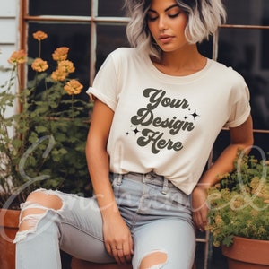 Soft Cream Canvas 3001 Mockup Bella Canvas Soft Cream Shirt Bella Canvas Mockup Shirt Mockup Model Mockup Fall Shirt Mock Fall Mockup