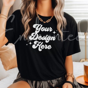 Black Bella Canvas 3001 Mockup Bella Canvas Black Shirt Bella Canvas Mockup Shirt Mockup Model Mockup Fall Shirt Mock Fall Mockup Black Mock