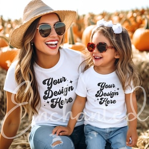 Mommy and Me Mockup Kids Bella Canvas 3001T White T-Shirt Mockup Kids T-Shirt Mockup Girl TShirt Mockup Kids Mockup Fall Mockup Fall Mock Up