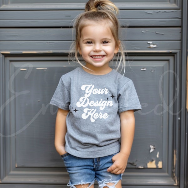 Kids Bella Canvas 3001T Athletic Heather Grey Shirt Mockup Kids T-Shirt Mockup Girl TShirt Mockup Kids Outdoor Mockup Toddler Girl Mockup