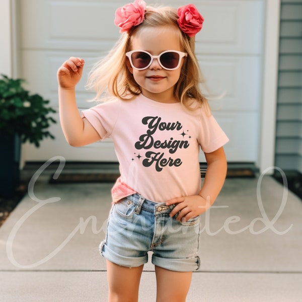 Kids Bella Canvas 3001T Pink T-Shirt Mockup Kids T-Shirt Mockup Girl TShirt Mockup Kids Outdoor Mockup Toddler Girl Summer Mockup Kids Shirt