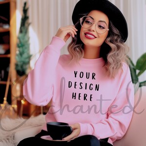 Gildan 18000 Sweatshirt Mockup Light Pink Sweatshirt Mock Up Gildan Mockup Sweatshirt Mockups Sweatshirt Mockup Bundle Model Mockup Gildan