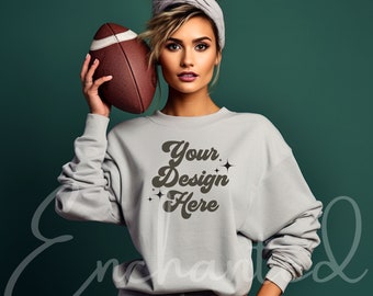 Gildan 18000 Ash Mockup Gildan Ash Gray Sweatshirt Mockup Sweatshirt Model Mockup Ash Gildan Crewneck Mockups 18000 Football Mockup