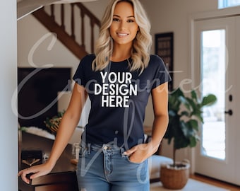 Bella Canvas 3001 Camiseta Mockup Bella Canvas Shirt Camiseta azul marino Mockup Shirt Mockup Camiseta azul marino Mockup Tee Mockup Modelo Mockup Bella Mockup