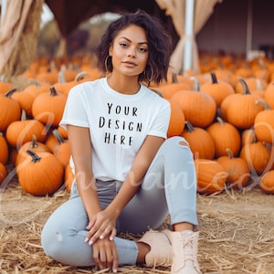 Bella Canvas 3001 Tshirt Mockup Fall Mockup Halloween Mockup Shirt Bella Canvas Shirt White Shirt Mockup Model Mockup Fall Mock Up