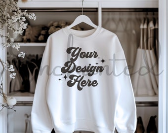 Gildan 18000 White Mockup Gildan White Sweatshirt Mockup Sweatshirt Mock up Gildan Crewneck Mockups 18000 Mockup Gildan Mockup