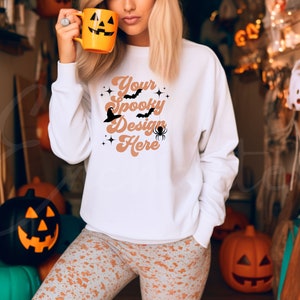 Gildan 18000 White Sweatshirt Mockup White Sweatshirt White Mockup Model Mockup Fall Mockup Halloween Mockup Gildan Mockup Fall Mock up