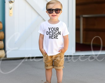 Kids Bella Canvas 3001T White T-Shirt Mockup Kids T-Shirt Mockup Boy TShirt Mockup Kids Outdoor Mockup Toddler Boy Summer Mockup