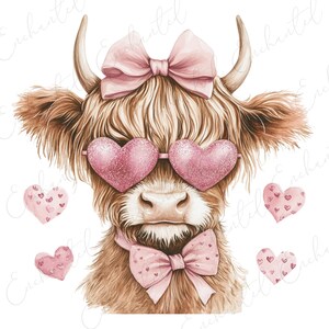 Highland Cow png Valentine Coquette Png Valentine&#39;s Day Retro Valentine Png Valentine Heart Png Love Png Sublimation Designs