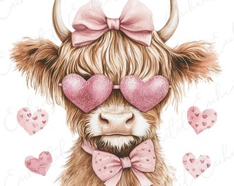 Highland Cow png Valentine Coquette Png San Valentino Retro Valentine Png Cuore di San Valentino Png Amore Png Disegni a sublimazione