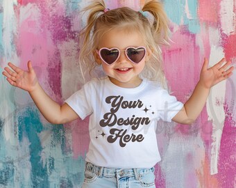 Kids White T-Shirt Mockup Kids T-Shirt Mockup Girl TShirt Mockup Kids Outdoor Mockup Toddler Girl Summer Mockup