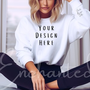 Gildan Sweatshirt Mockup White Gildan 18000 Mockup Sweatshirt Mockup Mock up Model Mockup Fall Mockup Fall Mock up Gildan Mockup Bundle