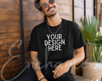 Black Bella Canvas 3001 Mockup Mens Shirt Mockup Male Mockup Model Male Styled Mockup Tshirt Mockup Fall Mockup Outdoor Mens Mockup