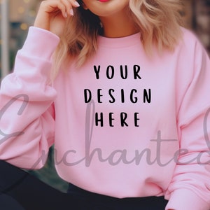Gildan 18000 Sweatshirt Mockup Light Pink Sweatshirt Mock Up Gildan Mockup Sweatshirt Mockups Sweatshirt Mockup Bundle Model Mockup Gildan