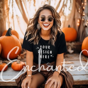 Bella Canvas 3001 Tshirt Mockup Fall Mockup Halloween Mockup Shirt Bella Canvas Shirt Black Shirt Mockup Model Mockup Fall Mock Up
