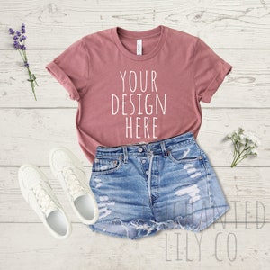 Bella Canvas 3001 Mockup | Flat Bella and Canvas T-Shirt 3001 Mockup | Bella & Canvas Heather Mauve T-shirt Mockup | Heather Mauve Mockup