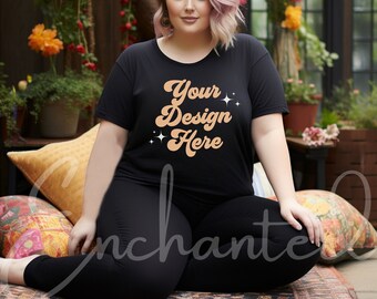 Bella Canvas 3001 TShirt Mockup Plus Size Mockup Model Mockup Black Tee Mockup Black T-Shirt Model Digital Download Mockup Plus Size Mock