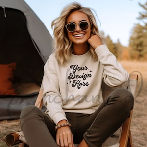 Gildan 18000 Sand Mockup Gildan Sand Sweatshirt Mockup Sweatshirt Model Mockup Gildan Crewneck Mockups 18000 Mockup Bundle Mockup Gildan