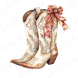 Pink pastel coquette ribbon bow watercolor PNG pink bow png coquette png soft girl png ribbon png cute png bow png western cowgirl boots png