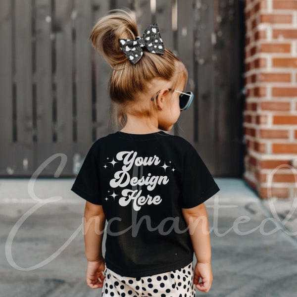 Back Of Shirt Kids Bella Canvas 3001T Black T-Shirt Mockup Kids T-Shirt Mockup Girl TShirt Mockup Kids Outdoor Mockup Toddler Girl Mockup