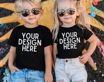 Kids Black T-Shirt Mockup Kids T-Shirt Mockup Kids TShirt Mockup Kids Outdoor Mockup Toddler Boy Girl Summer Mockup Black Shirt Mock Up