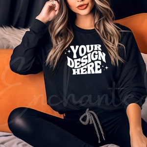 Gildan 18000 Black Sweatshirt Mockup Black Sweatshirt Mock Black Sweatshirt Mock up Model Mockup Fall Mockup Halloween Mockup Gildan Mockup