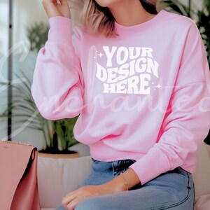 Gildan 18000 Sweatshirt Mockup Light Pink Sweatshirt Mock Up Gildan Mockup Sweatshirt Mockups Sweatshirt Mockup Bundle Model Mockup Gildan