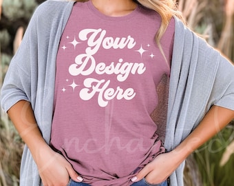 Bella Canvas 3001 TShirt Mockup Bella Canvas Shirt Heather Mauve T-shirt Mockup Mauve Shirt Mockup Shirt Mockup Model Mockup TShirt Mockup