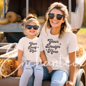 Mommy and Me Mockup Kids Bella Canvas 3001T Natural Shirt Mockup Kids T-Shirt Mockup Girl TShirt Mockup Kids Mockup Fall Mockup Fall Mock Up