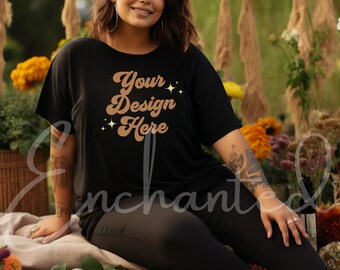 Bella Canvas 3001 TShirt Mockup Plus Size Mockup Model Mockup Black Tee Mockup Black T-Shirt Model Digital Download Mockup Plus Size Mock