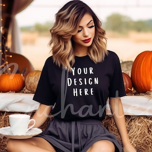 Comfort Colors C1717 Black Shirt Mockup Fall Mockup Halloween Mockup Tshirt Mockup Model Mockup Boho Mockup Black Mockup TShirt Mock Up