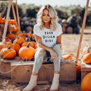 Bella Canvas 3001 Tshirt Mockup Fall Mockup Halloween Mockup Shirt Bella Canvas Shirt White Shirt Mockup Model Mockup Fall Mock Up