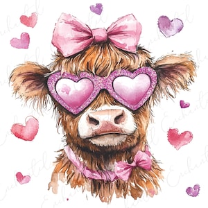 Highland Cow png Valentine Coquette Png Valentine&#39;s Day Retro Valentine Png Valentine Heart Png Love Png Sublimation Designs