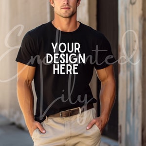 Zwart Bella Canvas 3001 Mockup T-Shirt Mockup Mannelijke t-shirt Mockup Model Mockup Zwart Tshirt mock Model 3001 Mockup