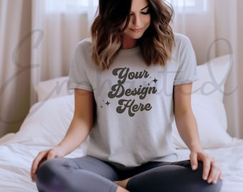 Bella Canvas 3001 TShirt Mockup Bella Canvas Shirt Athletic Heather Grey Shirt Mockup T-Shirt Mockup Shirt Mockup Model Mockup Bella Canvas