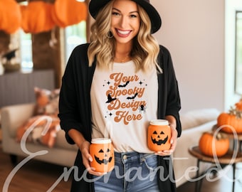 Bella Canvas 3001 Tshirt Mockup Fall Mockup Halloween Mockup Shirt Bella Canvas Shirt Natural Shirt Mockup Model Mockup Fall Mock Up Fall