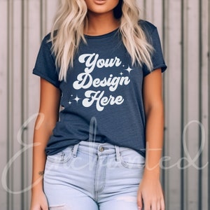 Bella & Canvas 3001 Heather Navy TShirt Mockup Bella Canvas 3001 Shirt Heather Navy Mockup Oversized Mockup Bella Canvas Mockup Shirt Mock