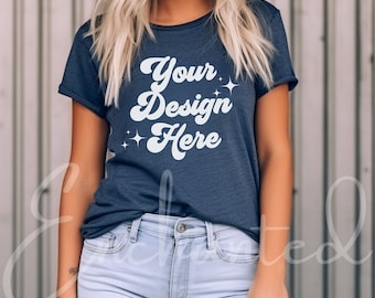 Bella & Canvas 3001 ヘザーネイビー Tシャツ モックアップ Bella Canvas 3001 シャツ ヘザーネイビー モックアップ オーバーサイズ モックアップ Bella Canvas モックアップ シャツ モック