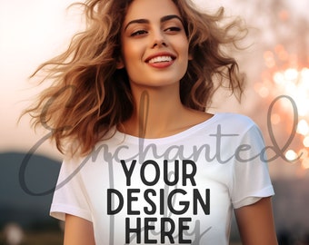 Bella Canvas 3001 Mockup | Bella Canvas Vit Skjorta Mockup | Vit T-shirt Mockup | Dam Mockup