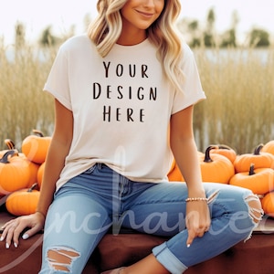 Bella Canvas 3001 Camiseta Mockup Fall Mockup Halloween Mockup Shirt Bella Canvas Shirt Soft Cream Shirt Mockup Model Mockup Fall Mock Up