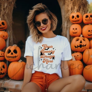 Gildan 64000 Tshirt Mockup Fall Mockup Halloween Mockup Shirt Bella Canvas Shirt White Shirt Mockup Model Mockup Fall Mock Up