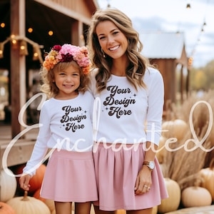Mommy and Me Mockup Kids Long Sleeve White Shirt Mockup Kids T-Shirt Mockup Girl TShirt Mockup Kids Mockup Fall Mockup Fall Mock Up