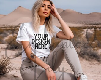 Bella Canvas 3001 Mockup / Bella Canvas White Shirt Mockup Beach Summer Mockup / White Tshirt Mockup / Women Mockup