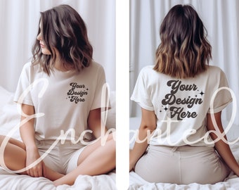Voor- en achterkant Bella Canvas 3001 natuurlijk model Achtershirtmodel Voorkant achtermodel 3001 TShirt Mock Up Oversized Mockup Model Mockup