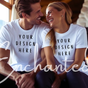 Couples Tshirt Mockup Bella Canvas Couple Mockup white Bella Canvas 3001 Couples Model Mockup White 3001 Man and Woman Mockup Couple Mock up