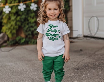 Kids Bella Canvas 3001T White T-Shirt Mockup Kids T-Shirt Mockup Girl TShirt Mockup Kids Mockup Toddler Girl St Patricks Shirt St Pattys Day